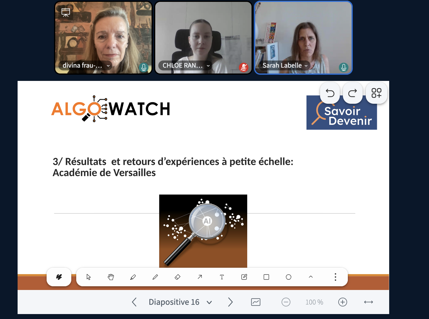 Présentation des résultats ALGOWATCH lors d’une visioconférence. Présentation des résultats ALGOWATCH lors d’une visioconférence.