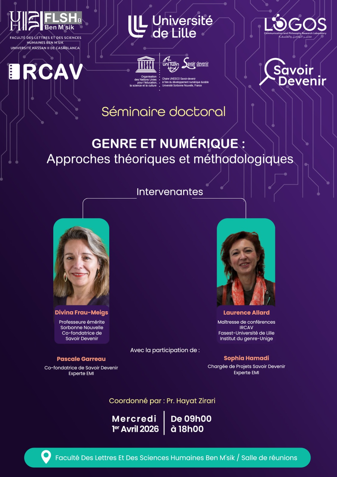 Affiche du séminaire doctoral « Genre et numérique » à Casablanca. Affiche du séminaire doctoral « Genre et numérique » à Casablanca.